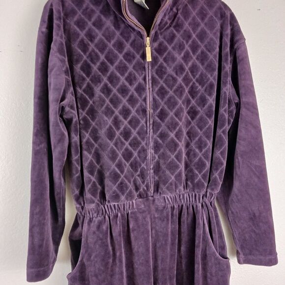 Essential elements purple velvet long sleeve  elastic waist jumpsuit size M - Picture 3 of 7